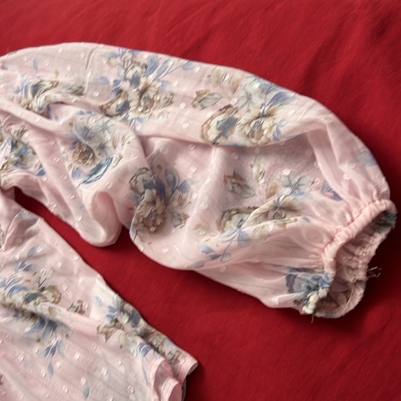 Lantern Sleeve Floral Print Semi Sheer Smock Top - Picture 13 of 14